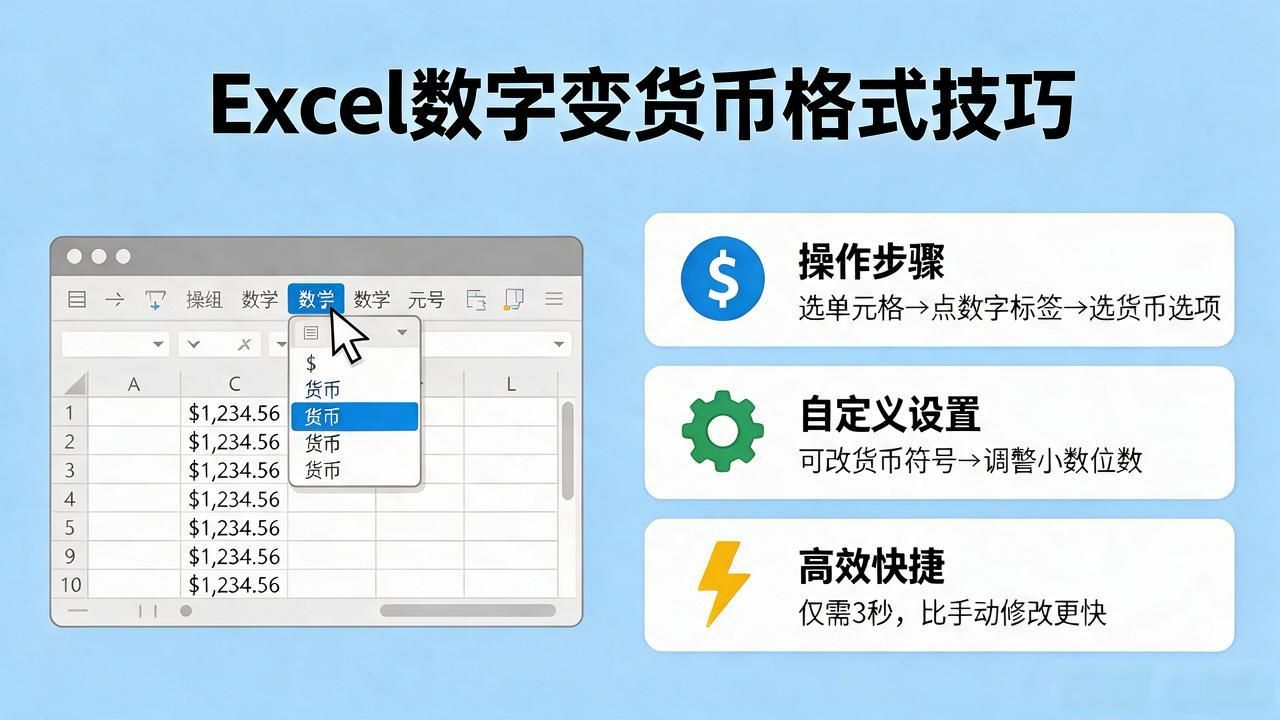 Excel数字变货币格式的技巧,一键搞定!