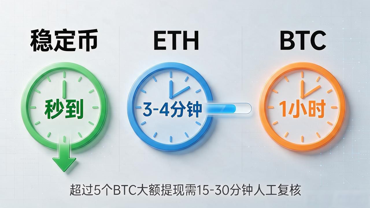 数字货币提现速度排名：稳定币秒到，BTC要等一小时